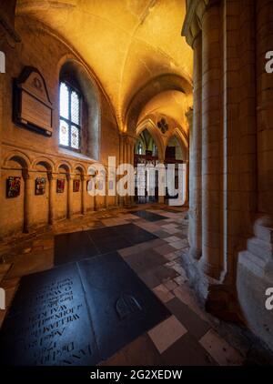 Norwich, Norfolk, UK, June 2021, a view of the ambulatory leading to St Saviours Chapel in Norwich Cathedral Stock Photo