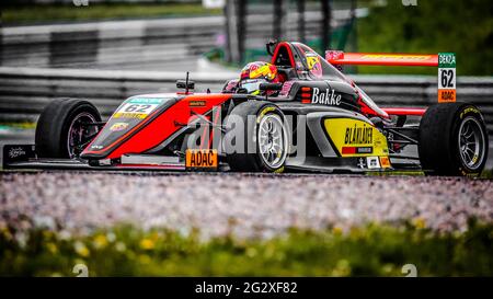 Oschersleben, Germany, April 26, 2019:male racing driver Dennis Hauger driving a Van Amersfoort Racing single-seater car during German ADAC Formula 4 Stock Photo