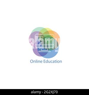 Online education thin flat design Stock Vector