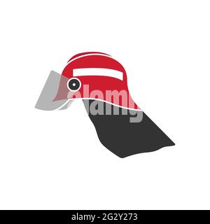 Realistic color fire helmet icon with eye and neck protection. Fire equipment. Stock Vector