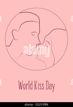 World kiss day. Kissing loving couple. A man and a woman. Template for card, poster, flyer, print. Vector illustration. Stock Vector
