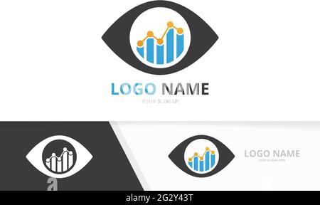 Vector eye and graph logo combination. Unique diagram logotype design template. Stock Vector