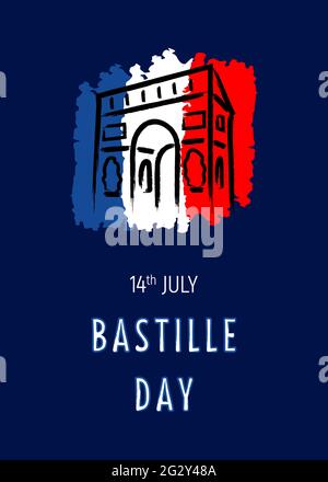 French National Day, 14th of July. Bastille day. Template for card, poster, flyer, print. Vector illustration. Stock Vector