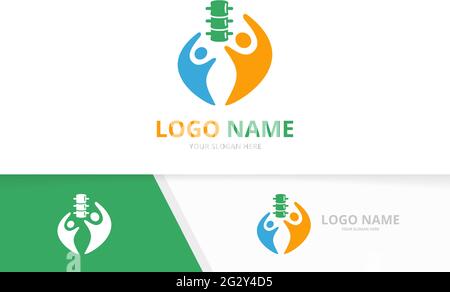 Vector spine and team logo combination. Vertebral column and family logotype design template. Stock Vector