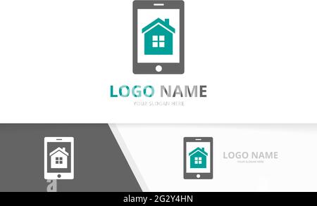 Vector real estate and phone logo combination. House and device logotype design template. Stock Vector