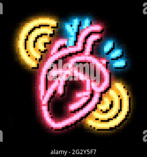 miocardial infarction, heart attack neon glow icon illustration Stock ...