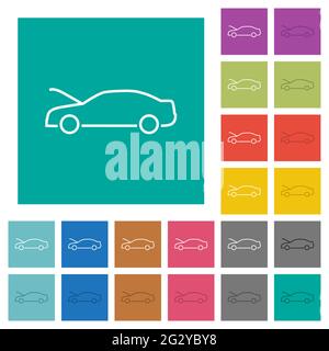 Car hood open dashboard indicator multi colored flat icons on plain square backgrounds. Included white and darker icon variations for hover or active Stock Vector