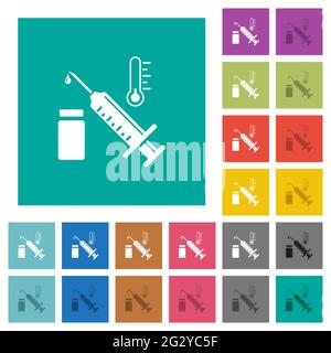 Vaccine storage temperature multi colored flat icons on plain square backgrounds. Included white and darker icon variations for hover or active effect Stock Vector