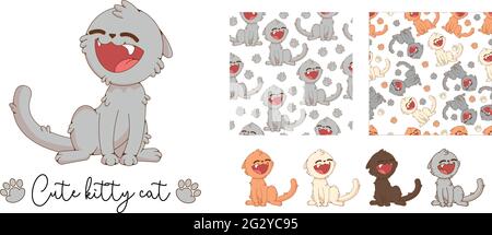 Cute ginger cat. Cute, playful cat. A set of seals. Stock Vector