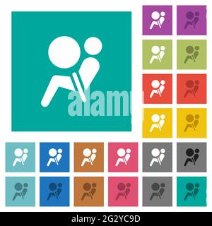 Air bag dashboard indicator multi colored flat icons on plain square backgrounds. Included white and darker icon variations for hover or active effect Stock Vector