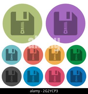 Compressed file darker flat icons on color round background Stock Vector