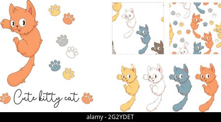 Cute ginger cat. Cute, playful cat. A set of seals. Stock Vector
