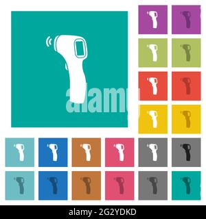 Contactless thermometer multi colored flat icons on plain square backgrounds. Included white and darker icon variations for hover or active effects. Stock Vector