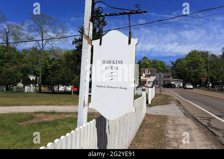 Sign in front of historic home Yaphank Long Island New York Stock Photo