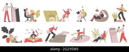 Writers and journalists. Copywriters, content manager and bloggers, copywriting or writing books vector illustration set. Creative storytelling Stock Vector