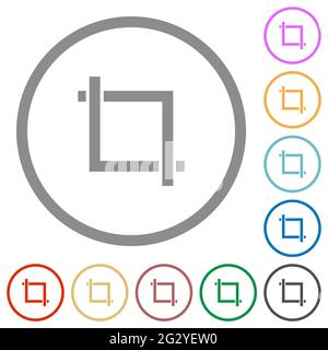 Crop tool flat color icons in round outlines on white background Stock Vector