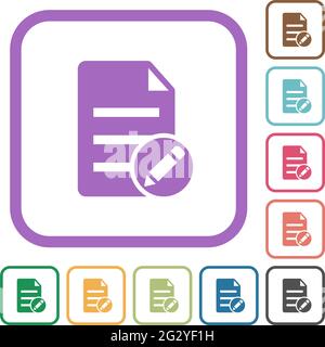 Edit document simple icons in color rounded square frames on white background Stock Vector