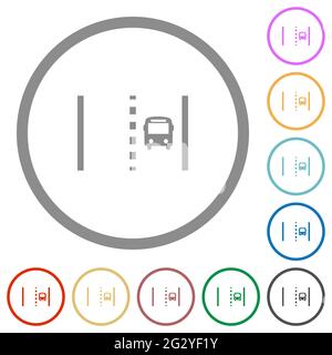 Bus lane flat color icons in round outlines on white background Stock Vector