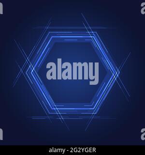 Abstract technology concept blue hexagon elements with lines on glow blue background. Vector illustraion Stock Vector