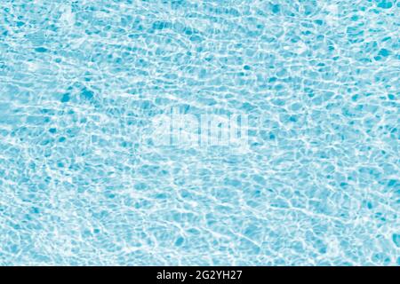 Swimming pool water surface background. Turquoise, bright and rippled water surface texture Stock Photo