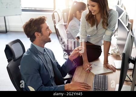 Portrait of successful business team working in office Stock Photo