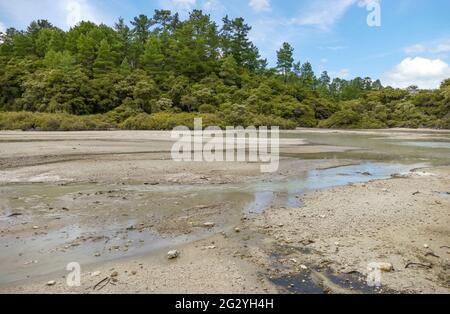 Geothermal area named Waiotapu in New Zealand Stock Photo