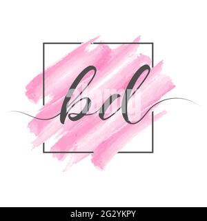 Calligraphic lowercase letters BD in a single line on a colored background in a frame. Vector illustration isolated on a white background. Creative de Stock Vector