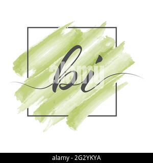 Calligraphic lowercase letters BI in a single line on a colored background in a frame. Vector illustration isolated on a white background. Creative de Stock Vector