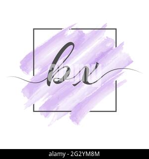 Calligraphic lowercase letters BX in a single line on a colored background in a frame. Vector illustration isolated on a white background. Creative de Stock Vector