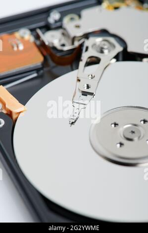 Reading data from digital hard drive close up view Stock Photo