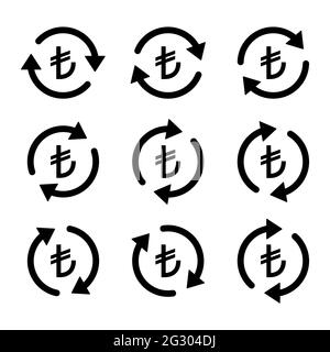 Set of turkish lira money icon, Collection of tl business sign, market economy vector illustration . Stock Vector