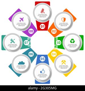 Modern design circular infographic vector template for presentation, diagram, webinar, shop, business concept with 8 options in eps 10 Stock Vector