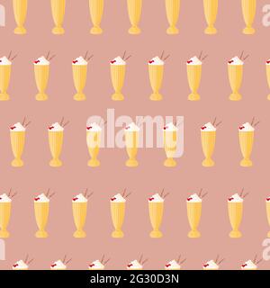 Seamless pattern milkshake. Milkshake vector illustration, design element. Bundle of sweet cold tasty beverages decorated with fruits, berries, whippe Stock Vector