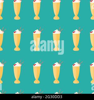 Seamless pattern milkshake. Milkshake vector illustration, design element. Bundle of sweet cold tasty beverages decorated with fruits, berries, whippe Stock Vector