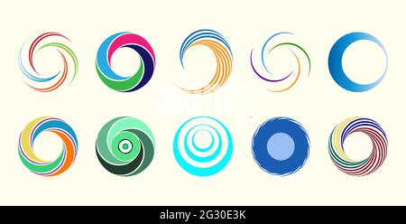 Set of abstract swirl and spiral colorful icons logo design elements, symbols and signs Stock Vector