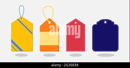 Colorful rectangle price tag set in colors like yellow, blue, orange, red, dark purple Stock Vector