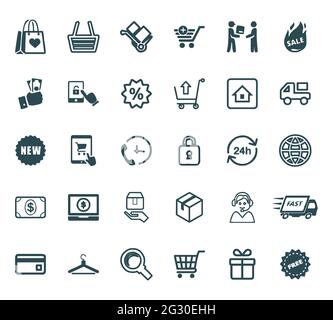 E commerce icon set on white background for website, apps Stock Vector