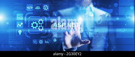 ASP.NET Development programming language concept on virtual screen. Stock Photo