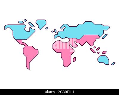 Simplified world map with Global North and Global South divide. Modern flat vector infographic, clip art illustration. Stock Vector