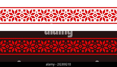 Ethnic Slavic embroidery pattern stripe. Traditional geometric floral ornament, red design on white and black background. Vector illustration. Stock Vector