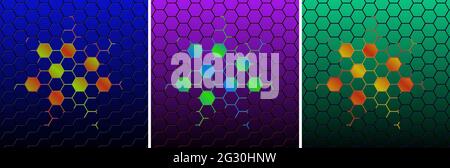 Hexagon grid, small hexagonal tiles, futuristic technology concept,  geometric shapes wallpaper for web use Stock Vector