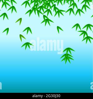 Green bamboo tree plant leaves on blue blurry background Stock Vector