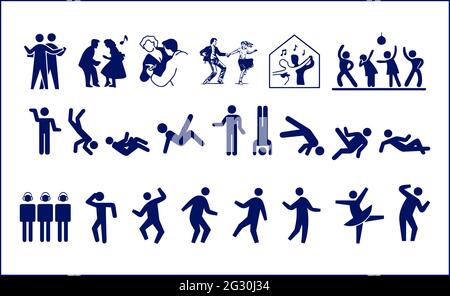 Elegant blue color dancers couple silhouette on white background Stock Vector