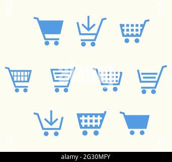 Shopping cart business e-commerce icon set in light blue color Stock Vector