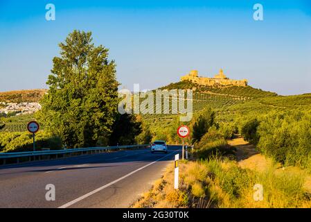 La Mota fortress in Alcalá la Real, surrounded by olive groves. Alcalá la Real, Jaén, Andalucía, Spain, Europe Stock Photo