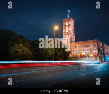 Berlin Town Hall (Rotes Rathaus) at night - Berlin, Germany Stock Photo