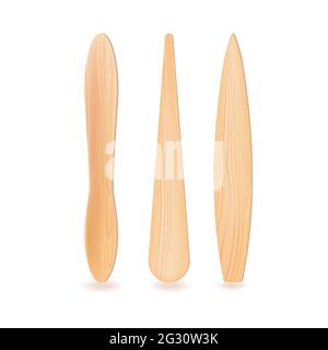Isolated items on white background.Realistic 3D wooden colored, or plastic sticks. Stock Vector