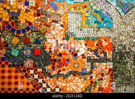 Mozayko Vallarta is a mosaic wall project commemorating the 44th anniversary of the city of Puerto Vallarta, created by local artist Natasha Moraga. Stock Photo