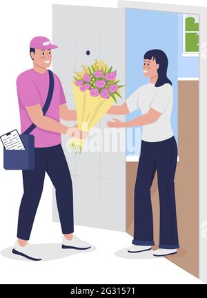Sending fresh flowers semi flat color vector character Stock Vector