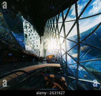 Interior of MyZeil shopping mall modern architecture - Frankfurt, Germany Stock Photo